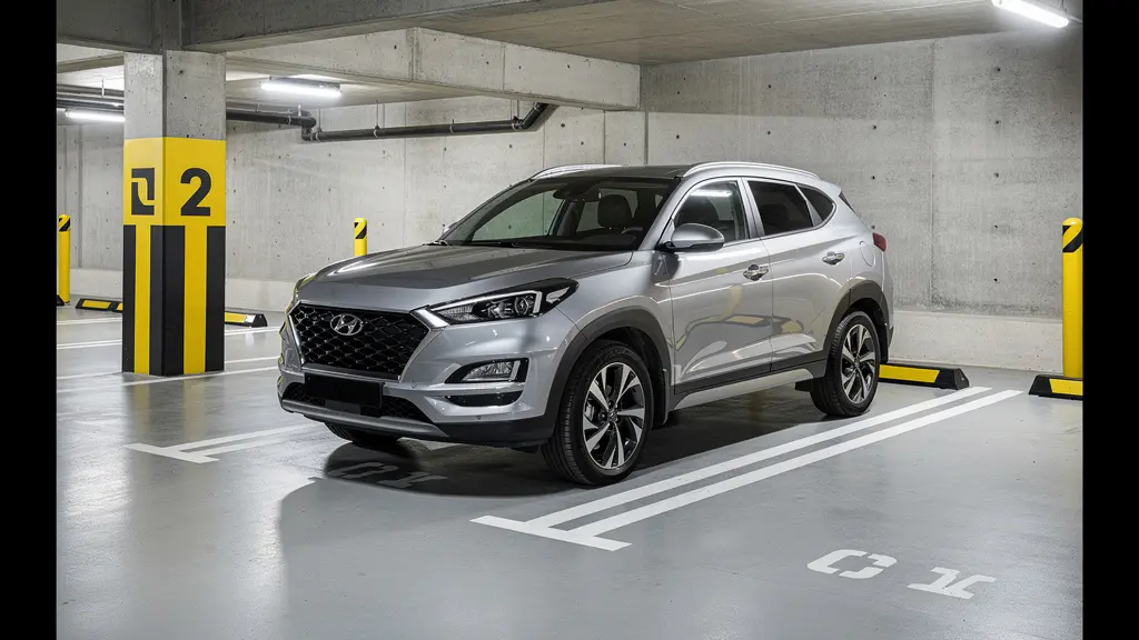 Véhicule 4x4 stationné dans un parking souterrain sécurisé avec barrières