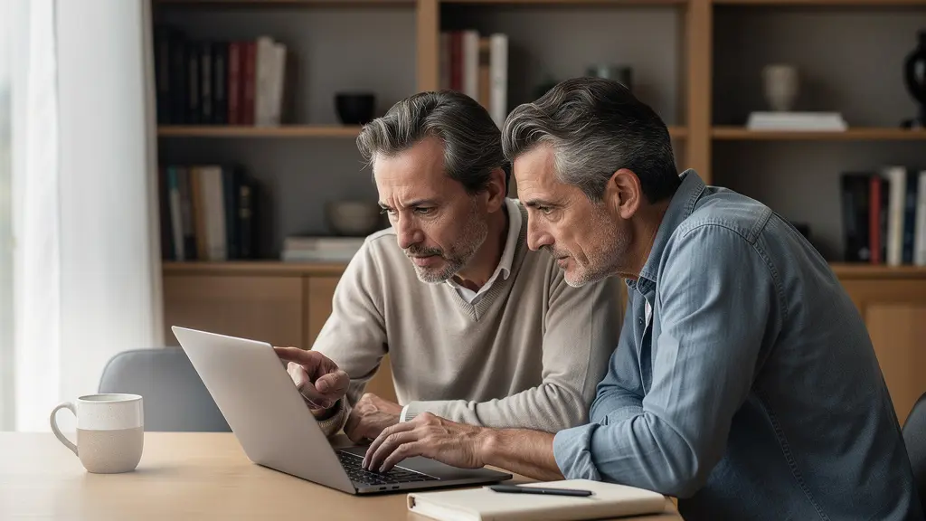 Couple analysant ensemble des devis assurance auto sur ordinateur dans leur salon