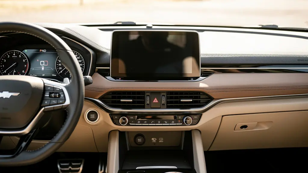 Tableau de bord moderne d'un 4x4 avec écran central et compteurs digitaux