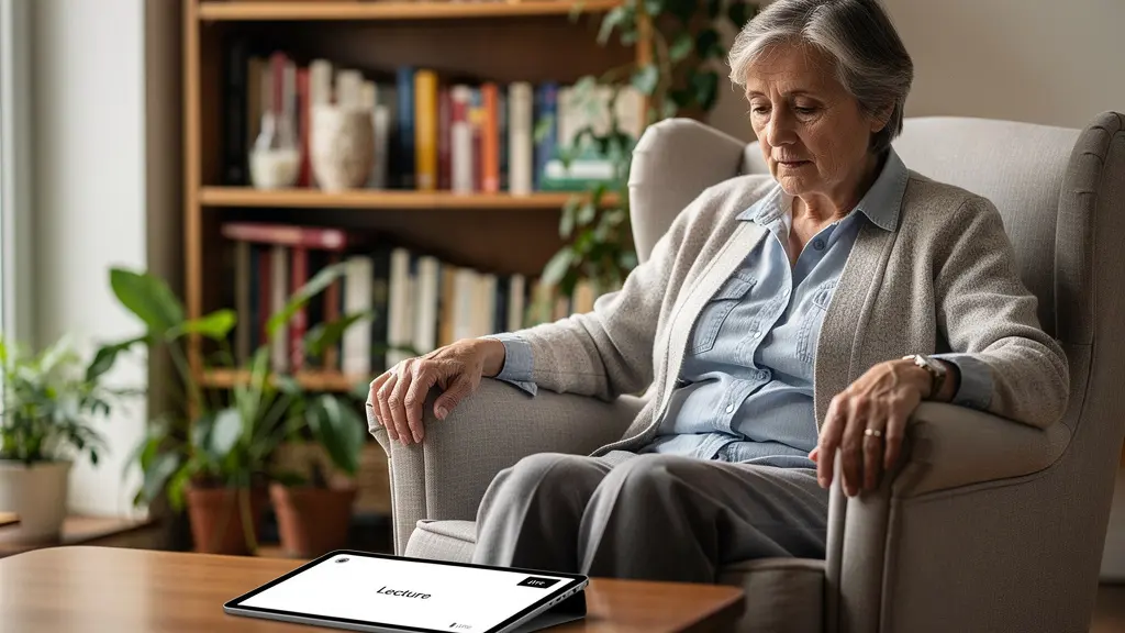 Senior consultant les garanties assurance auto sur tablette dans son salon