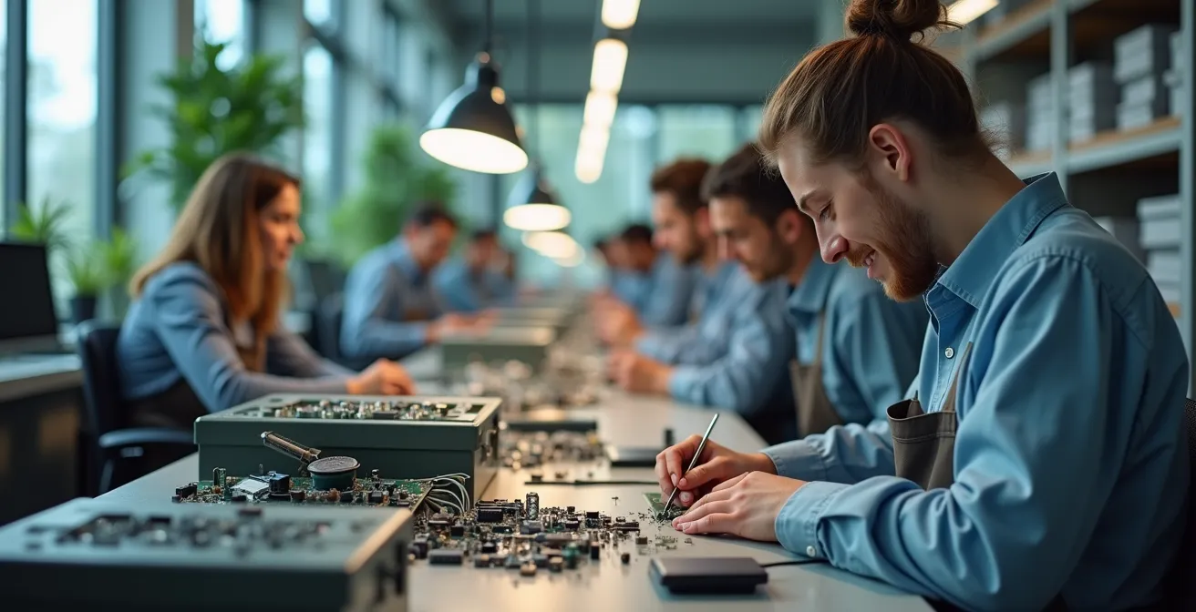 Centre de reconditionnement moderne avec flux de produits retournés organisés pour une seconde vie