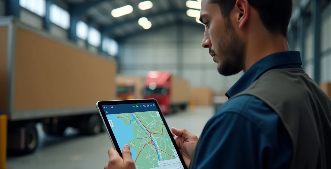 Personne consultant le suivi de sa livraison sur tablette avec carte interactive
