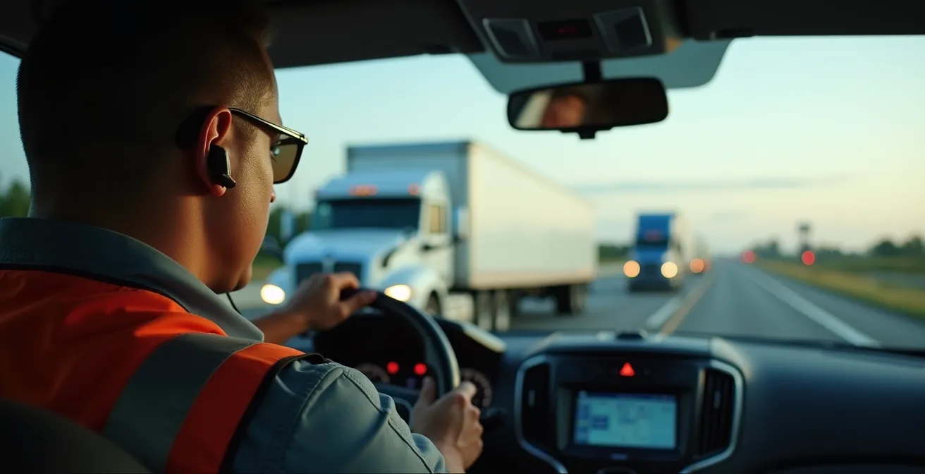 Convoi sécurisé avec véhicule d'escorte sur route de campagne