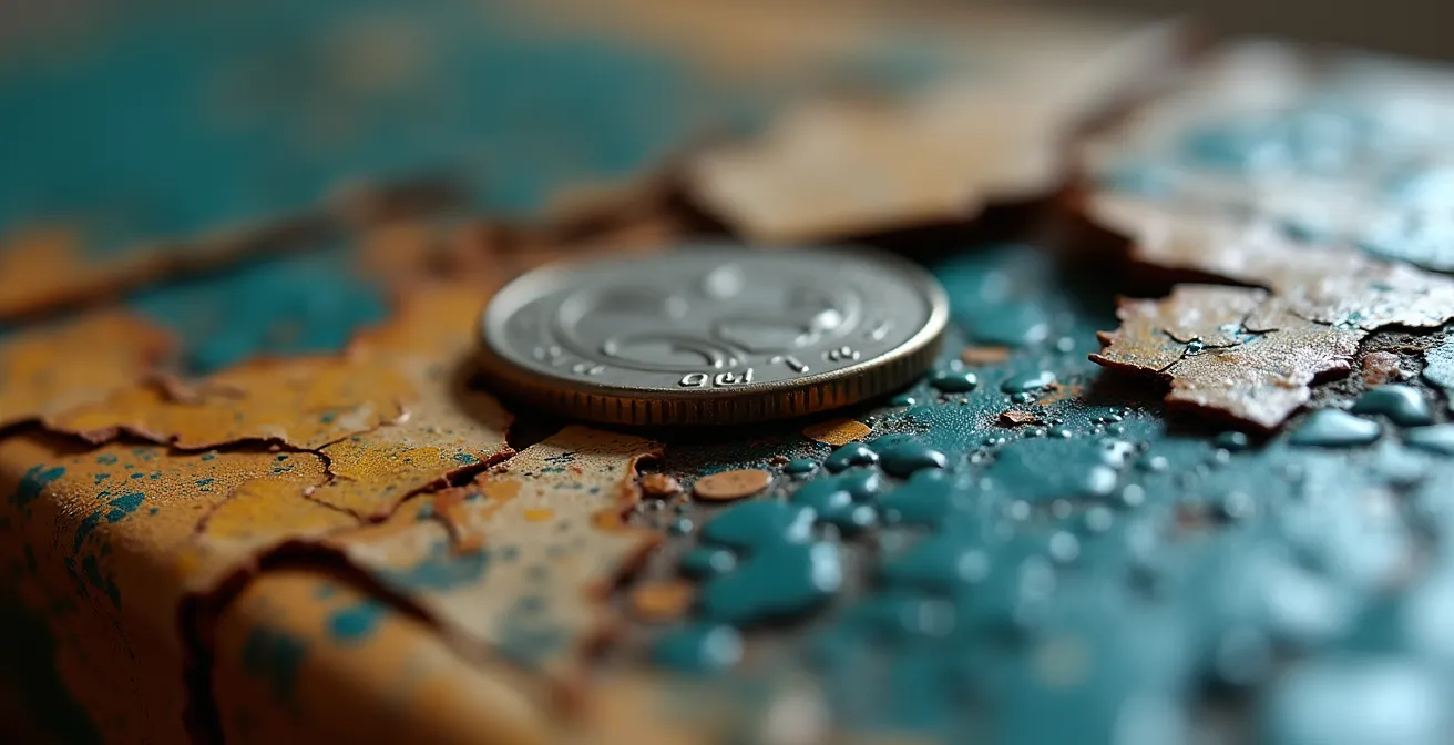 Séquence photographique forensique montrant différents angles et échelles de documentation des dommages