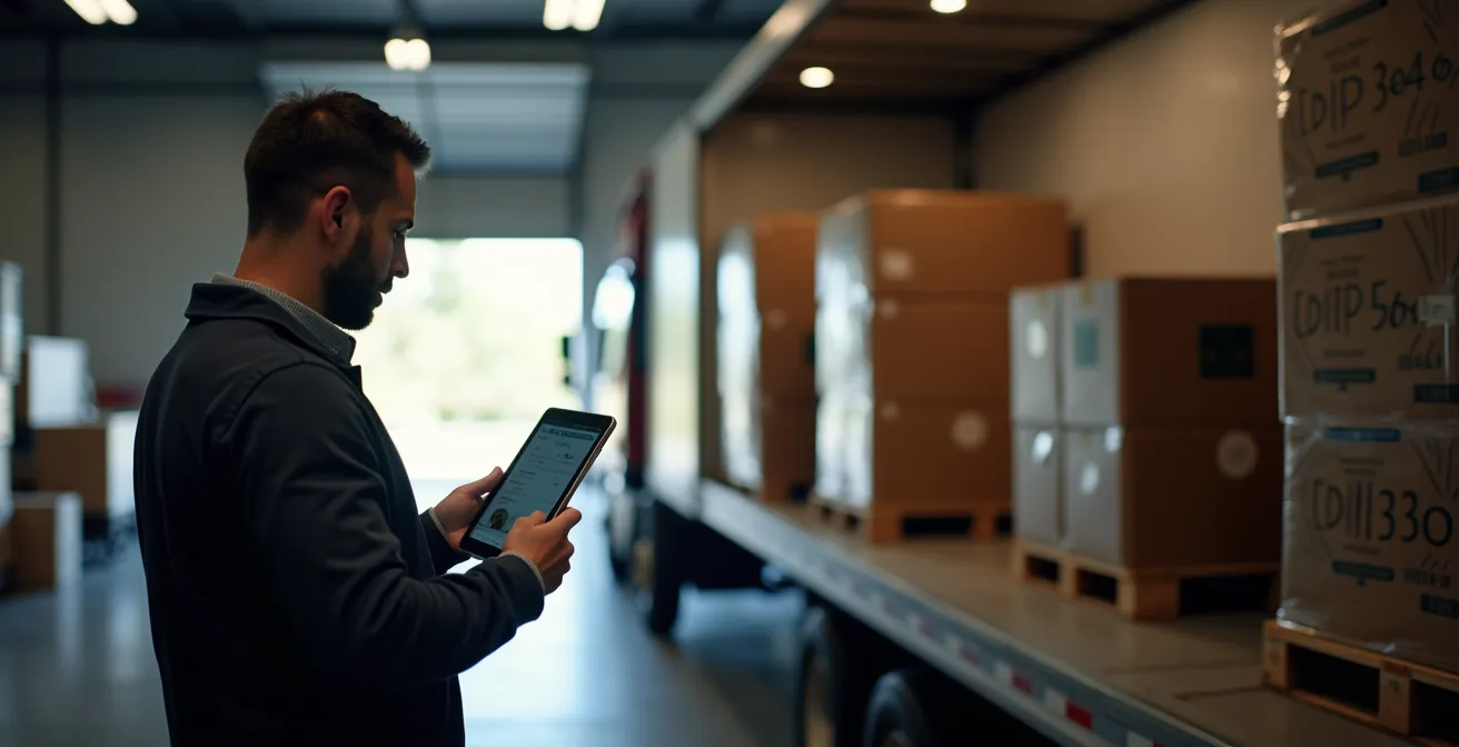 Entrepôt logistique moderne avec système de documentation numérique du chargement de marchandises