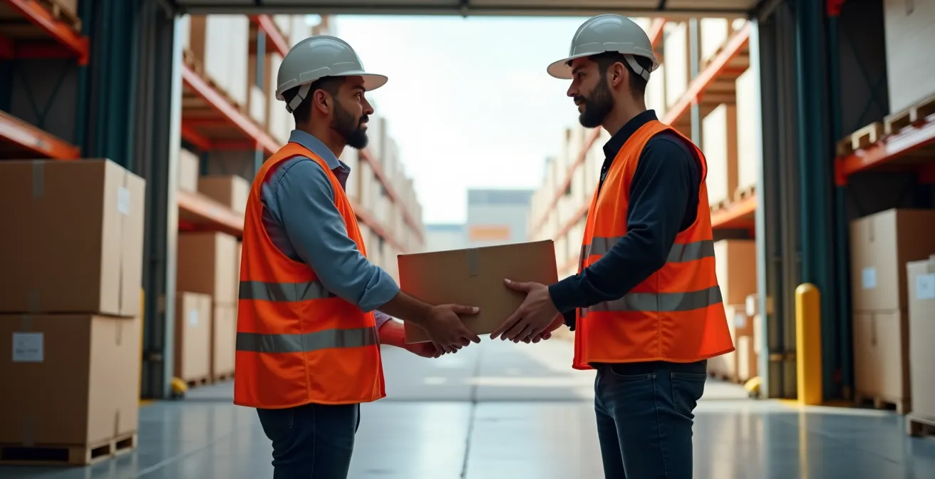 Illustration symbolique du transfert de risque entre fournisseur et client dans la chaîne logistique