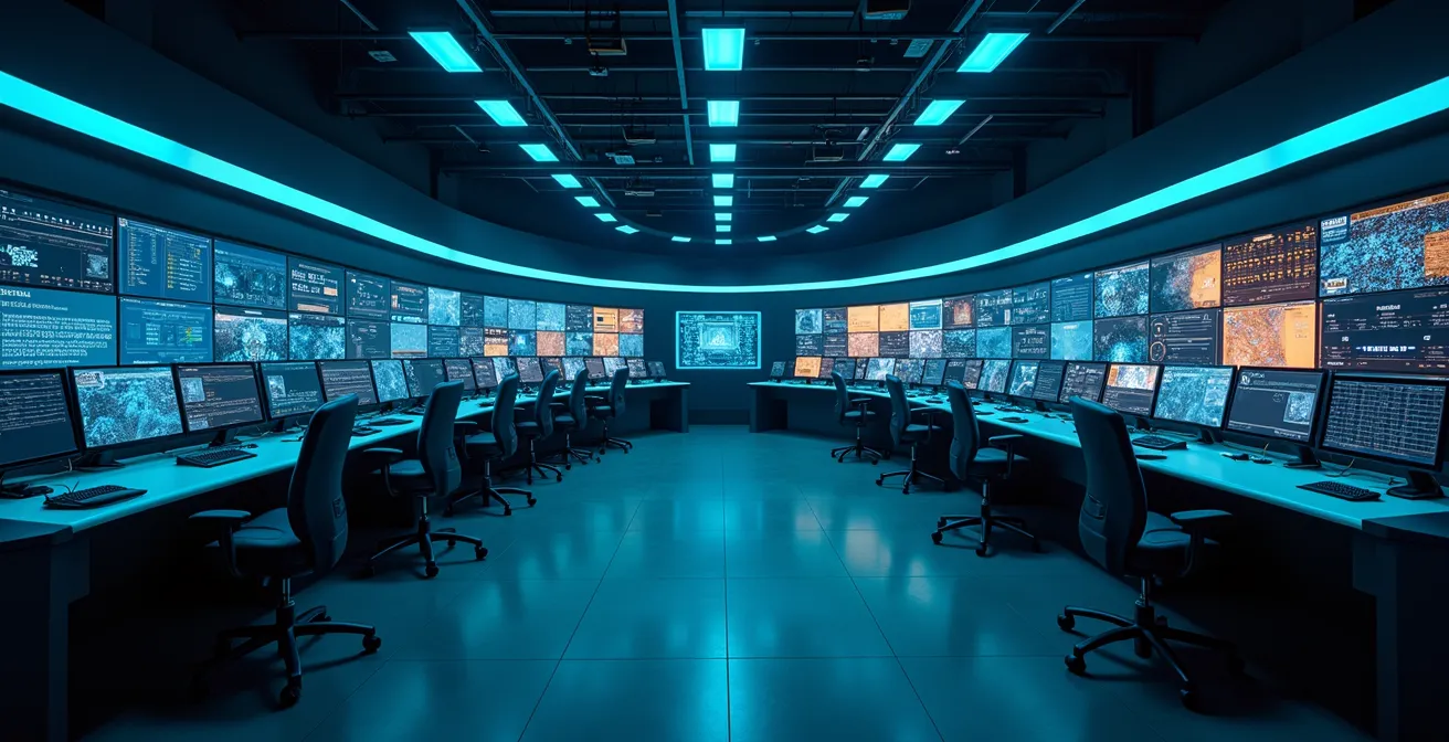 Vue minimaliste d'un centre de contrôle logistique moderne